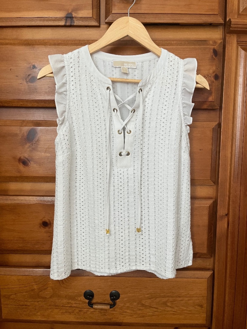 Michael Kors Women's Blouse Ruffles Size S White Lined Summer Top